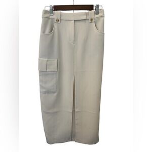NWT EXPRESS Mid Rise Cargo Front Slit Maxi Skirt - Cream/Ivory, Size 2